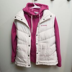 Columbia Women's White Vest with Pink Hoodie